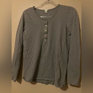 J.Crew gold button up gray long sleeve cotton blouse top shirt medium